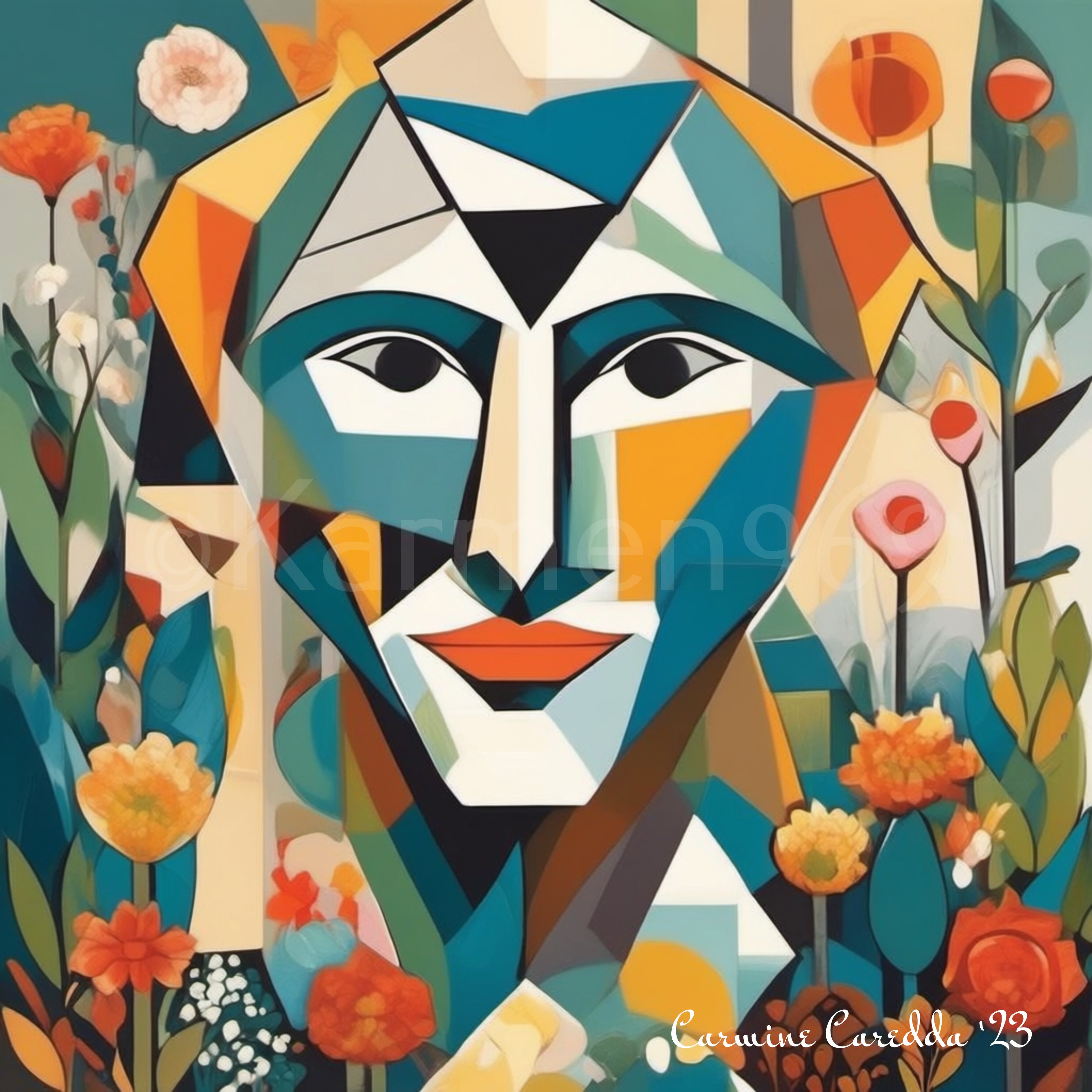 Volto Cubista tra i Fiori