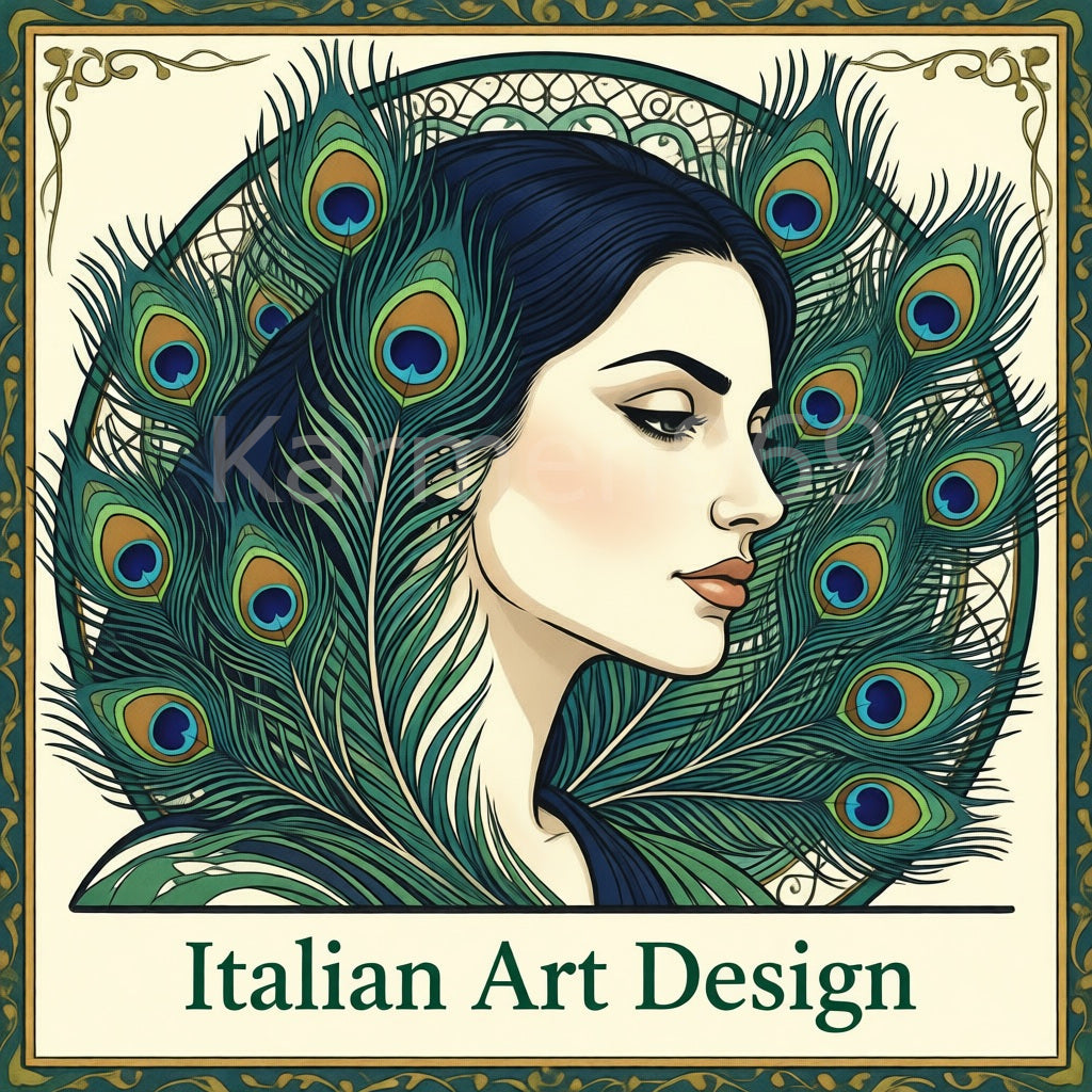 Donna con Piume di Pavone - Art Nouveau