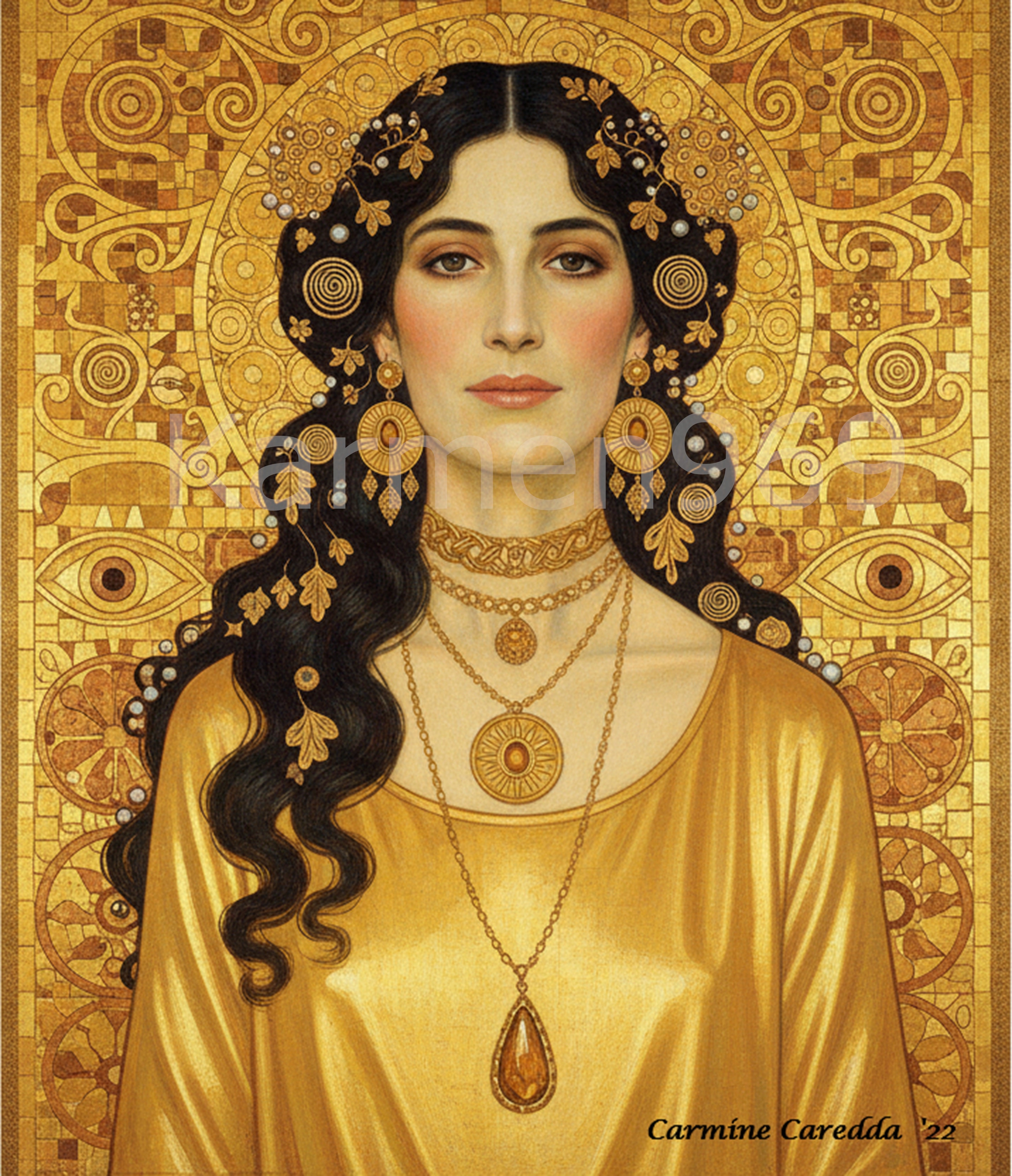 Dea Dorata - Ritratto Art Nouveau con Gioielli Bizantini