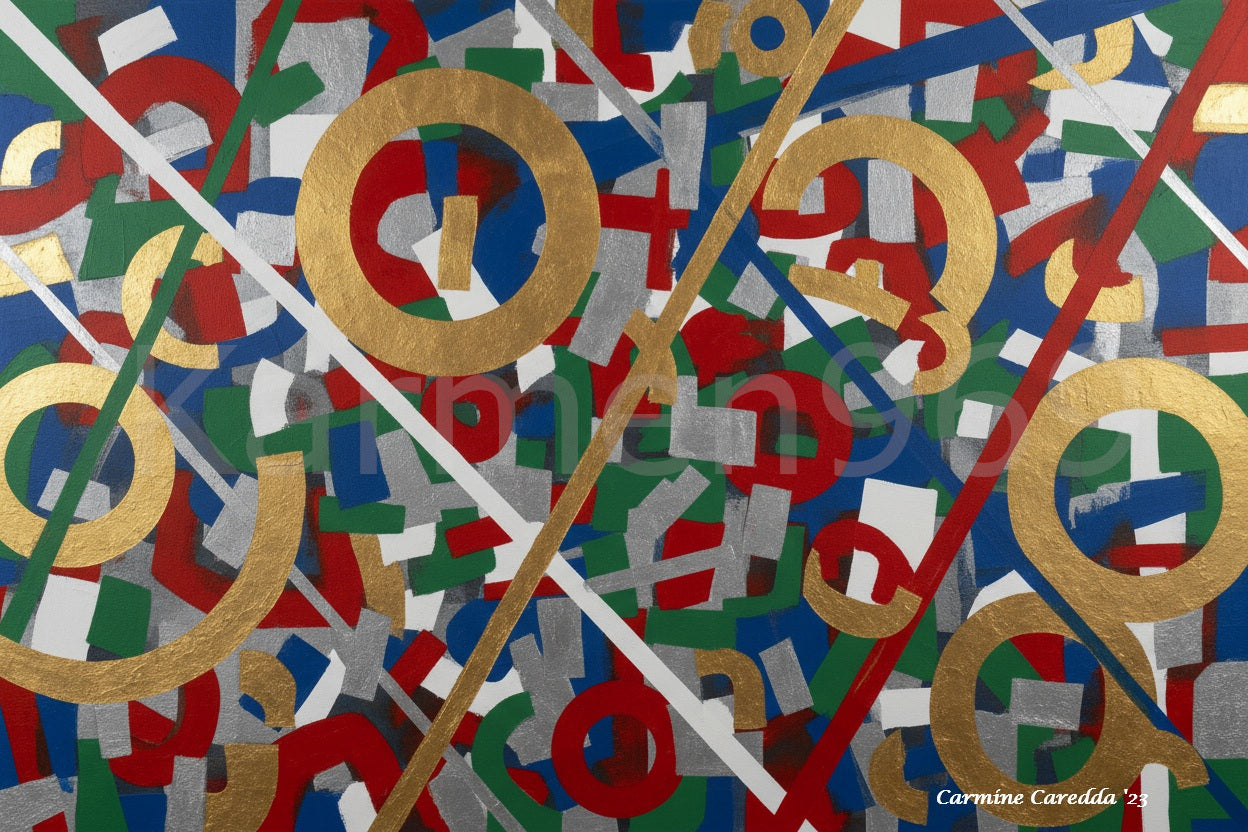 Armonia nel Caos - Arte Astratta Geometrica con Foglia d'Oro