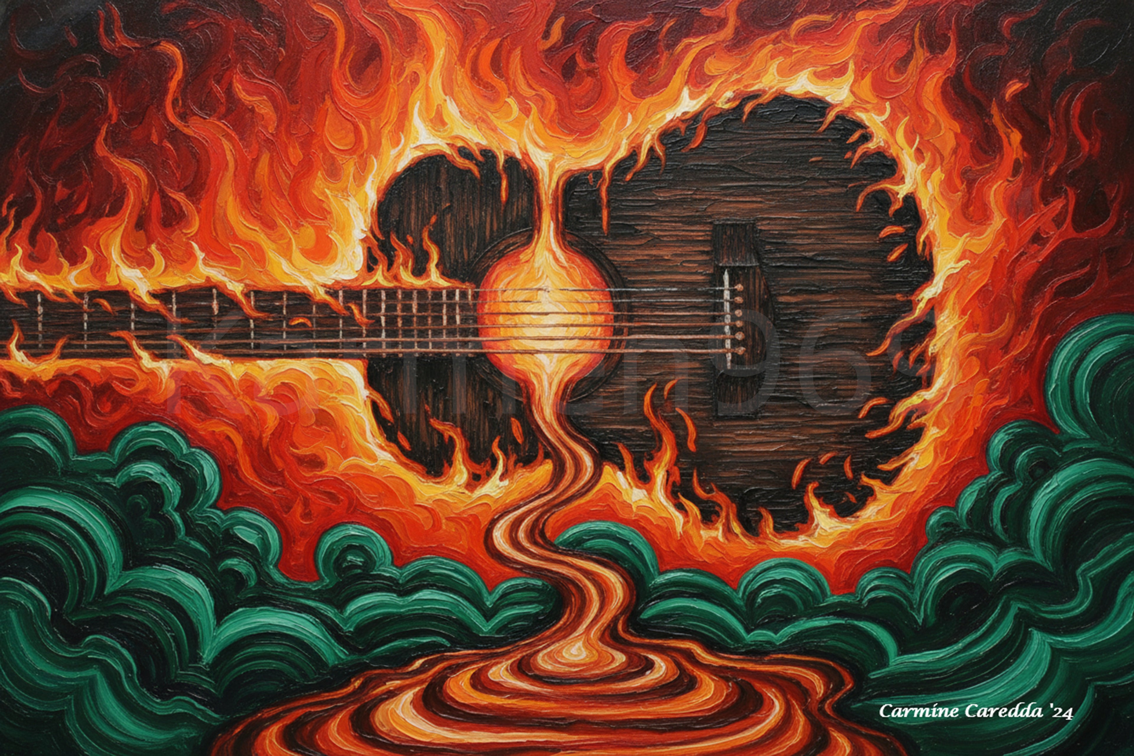 Chitarra di Fuoco e Onde di Malachite