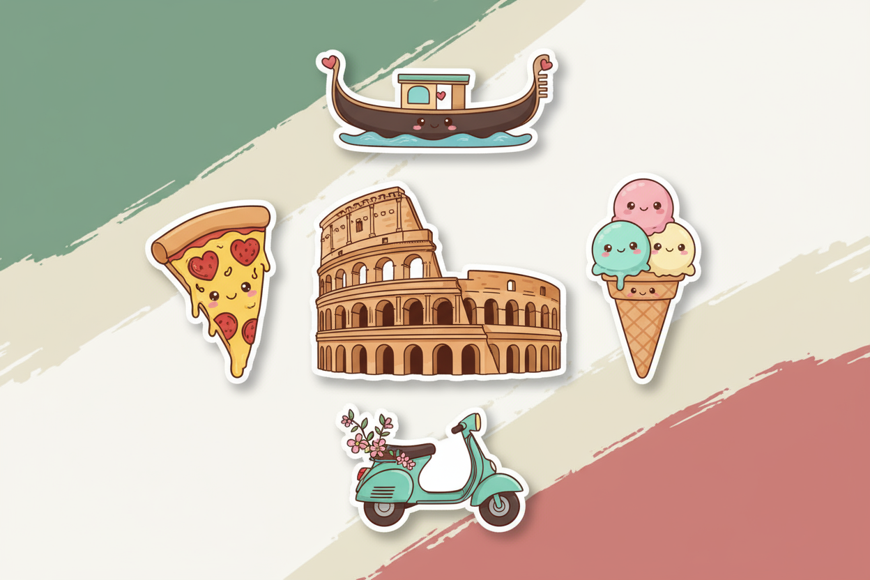 Sticker Italia Kawaii - Pack Digitale 5 PNG